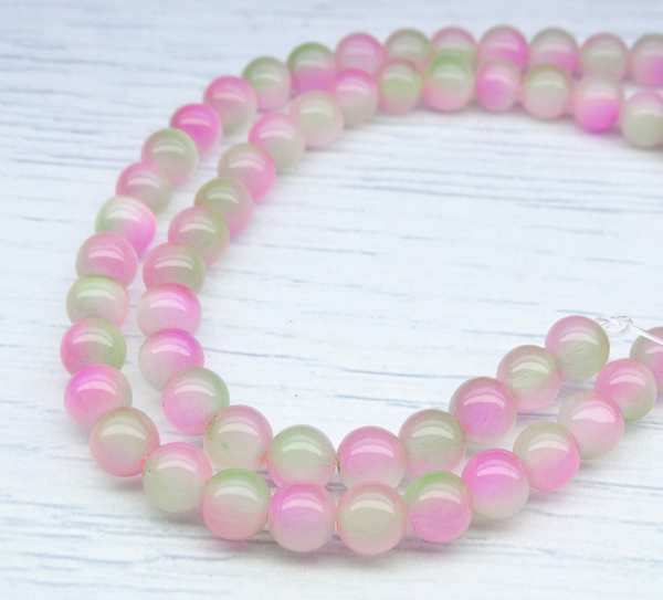 ПК080НН6 Бусины из природного камня кошачий глаз (зелено-розовый), размер: 6 мм, 8 шт.