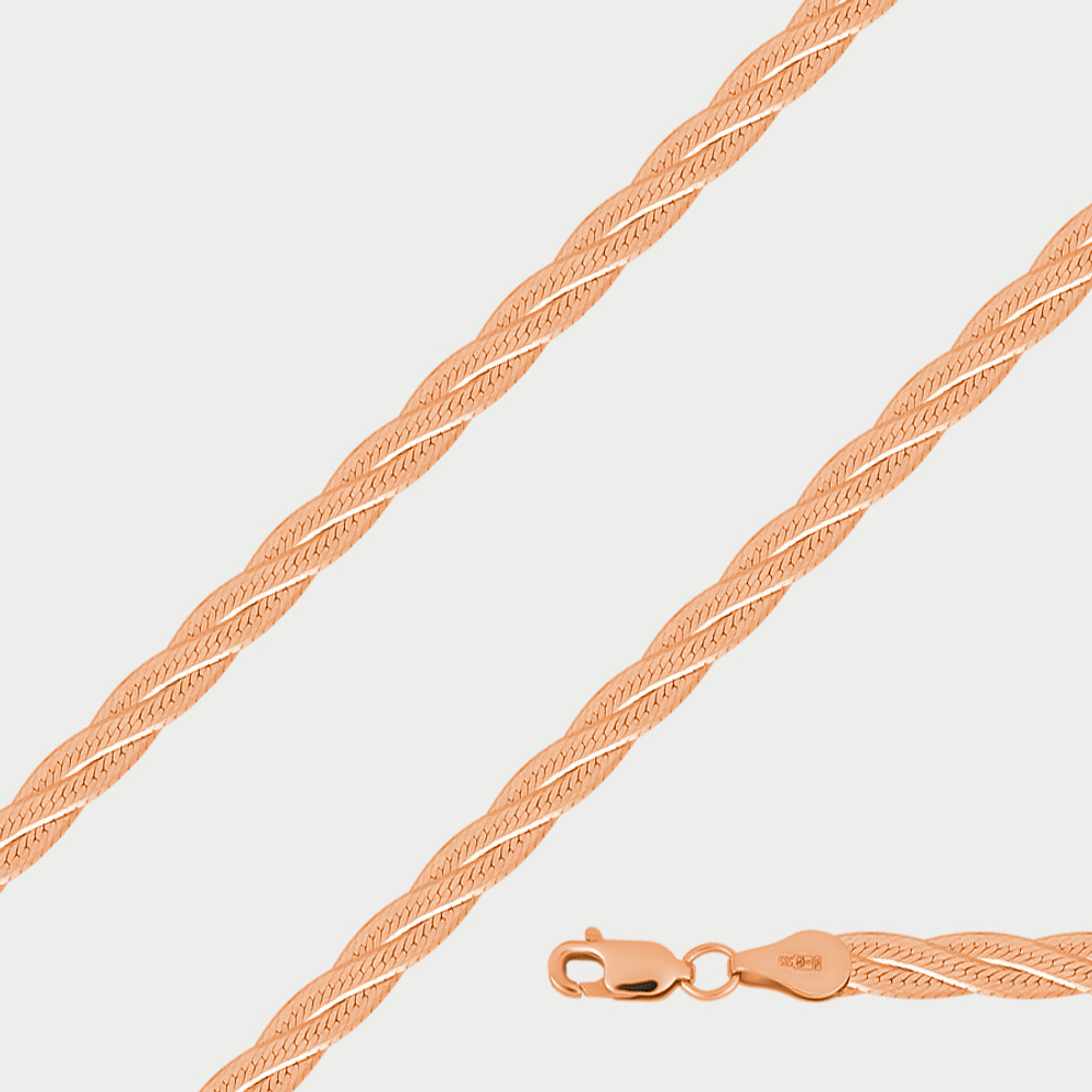 Цепь плетения "Косичка" полновесная без вставок из розового золота 585 пробы (арт. НЦ 12-031 0.35)