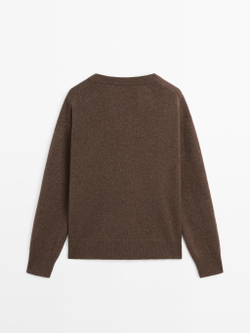 Massimo Dutti Свитер из 100% кашемира с V-образным вырезом, коричневый