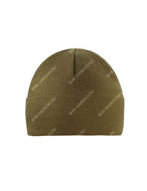 Шапка вязаная 2-х нитка с отворотом на флисе (олива)