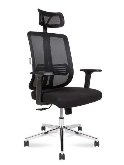 Кресло офисное Норден / Тема Хром 2D / Tema Chrome 2D / база хром / черный пластик / черная сетка / черная ткань
