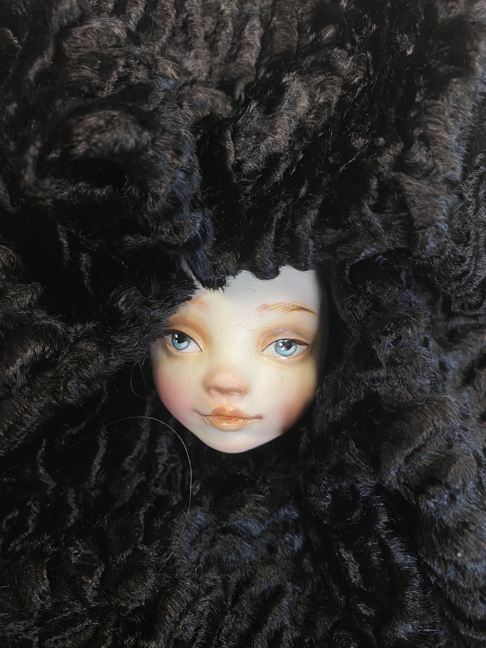 Ткань искусственный мех (Италия) вискоза/хлопок цвет черный цена за 1,6 м