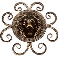 Кованый элемент Голова льва патина золотая бронза D 43 см.