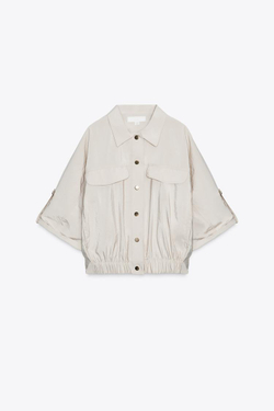 ZARA РУБАШКА САФАРИ С КОРОТКИМИ РУКАВАМИ, КРЕМОВЫЙ