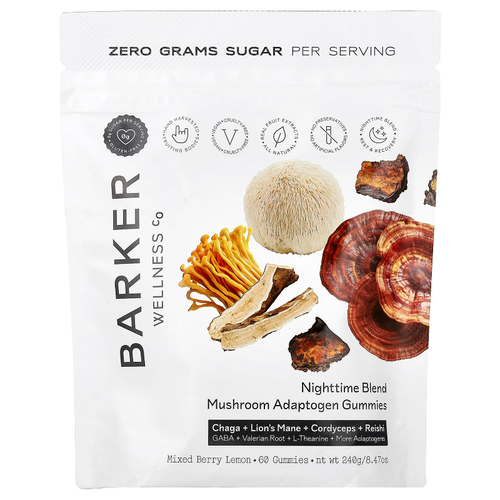 Barker Wellness Co, Nighttime Blend, жевательная смесь грибов и адаптогенов, со вкусом ягод и лимона, 60 жевательных таблеток