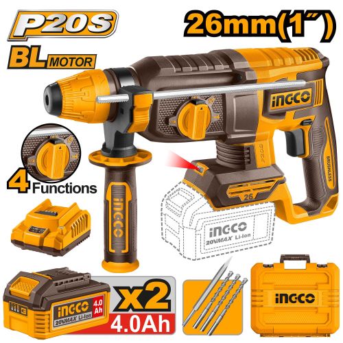 Аккумуляторный перфоратор BL 20В, 2,5Дж 2хАКБ 4Ач и ЗУ SUPER INGCO CRHLI202682 INDUSTRIAL