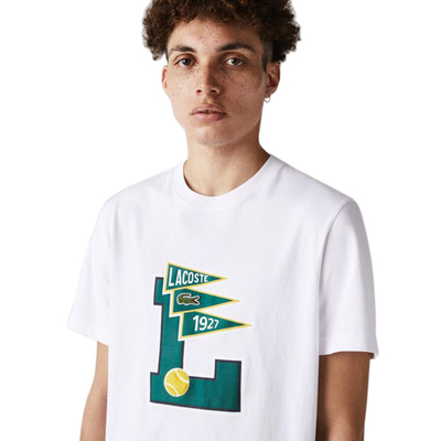 Мужская теннисная футболка Lacoste Crew Neck Pennants L Badge Cotton T-Shirt M - white