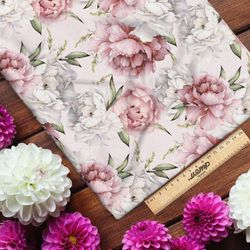 Ткань шифон пышные нежно-розовые пионы