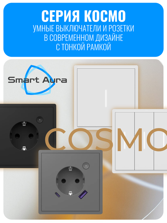 Умная Wi-Fi розетка с заземлением Smart Aura серия COSMO