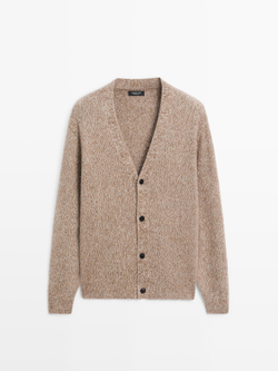 Massimo Dutti Вязаный кардиган из смесовой шерсти, бежевый