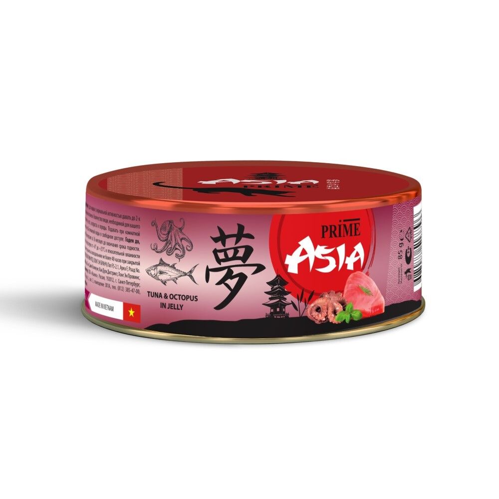 Prime Asia 85 г - консервы для кошек с тунцом и осьминогом (желе)