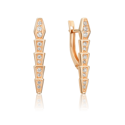 Серьги с английским замком из красного золота с фианитами