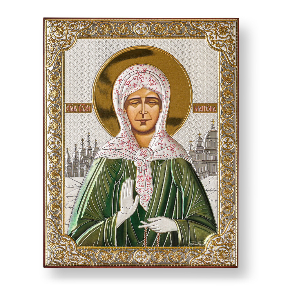 Матрона, икона прямоугольная без рамки, красное дерево, эмаль 175х225