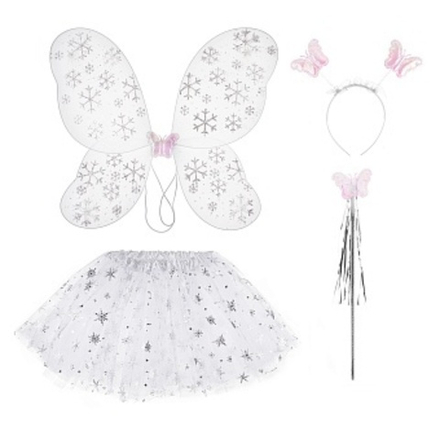 Набор (ободок, крылья, юбочка, волшебная палочка), Фея Снежинка, Белый, 47*38 см, 1 шт.