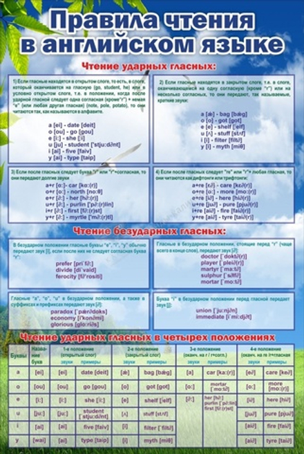 Стенд "Правила чтения в английском языке"