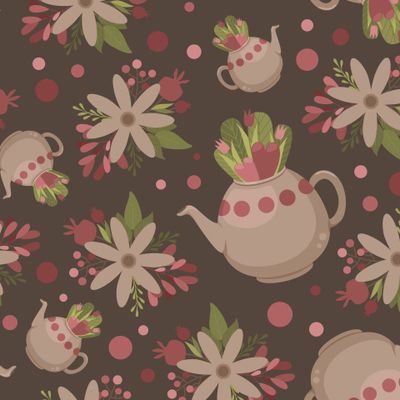 Чайник с цветами на тёмном фоне