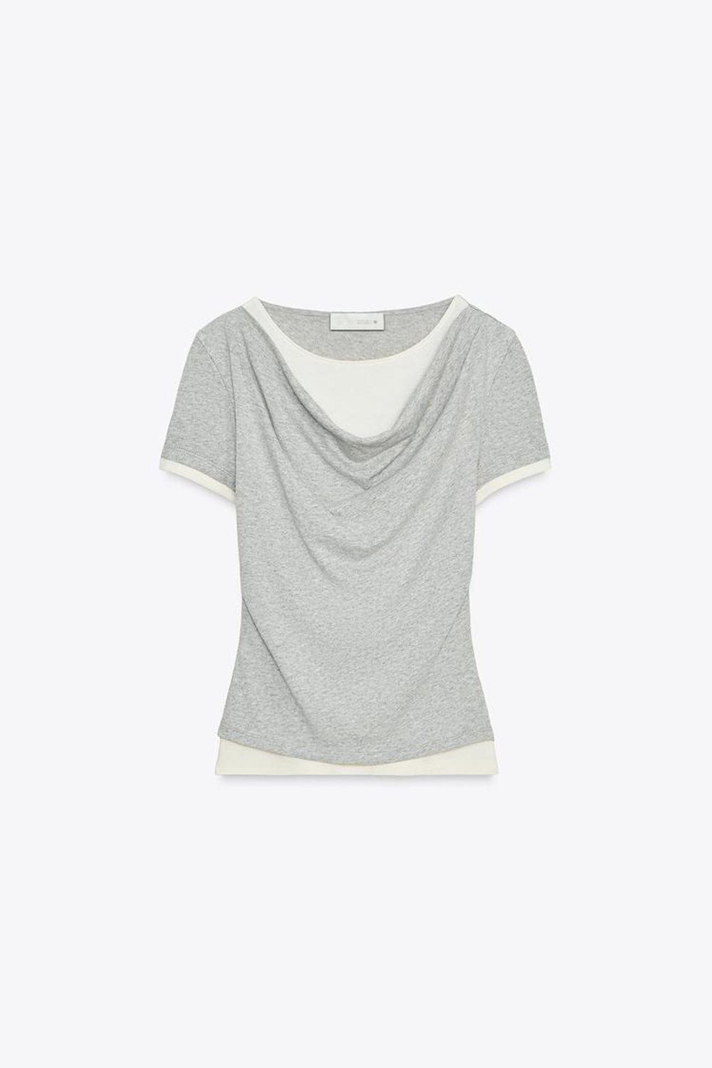 ZARA ДВОЙНАЯ ФУТБОЛКА В РУБЧИК, СЕРЫЙ МЕЛАНЖ