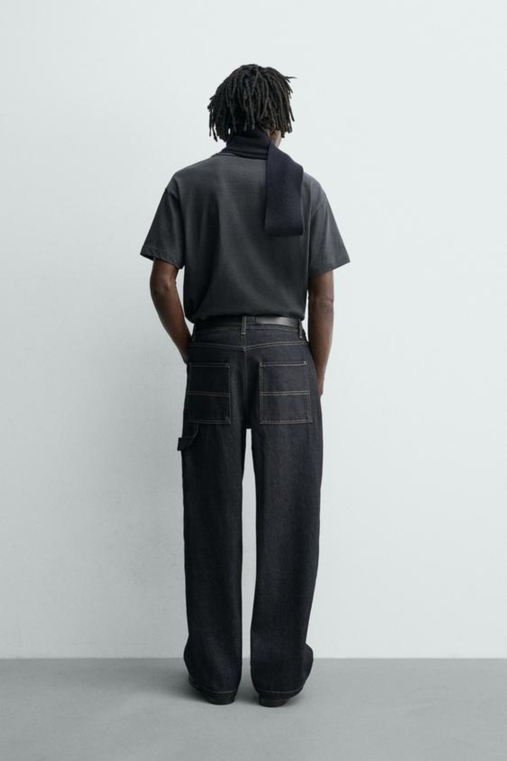 ZARA ДЖИНСЫ CARPINTERO BAGGY FIT С ДЕКОРАТИВНОЙ СТРОЧКОЙ, СИНИЙ