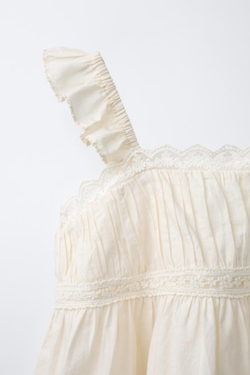 ZARA БЛУЗА С КРУЖЕВОМ, ЭКРЮ