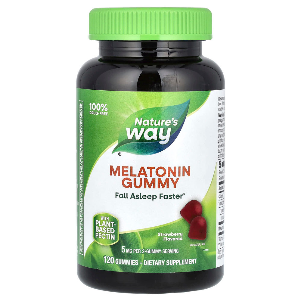 Nature's Way, мелатонин, жевательная таблетка, со вкусом клубники, 120 жевательных таблеток (2,5 мг в 1 жевательной таблетке)