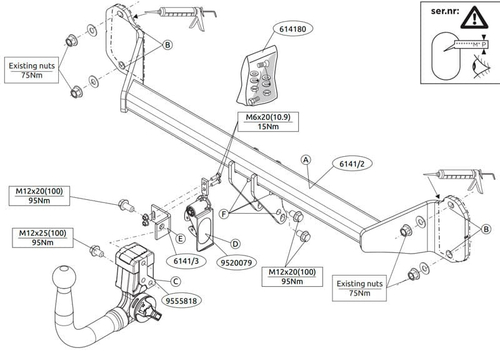 Фаркоп Brink (Thule) 614100 для BMW X1 (F48) / 2ER (F45/46) 15-(паспорт и сертификат в комплекте)(без электрики)