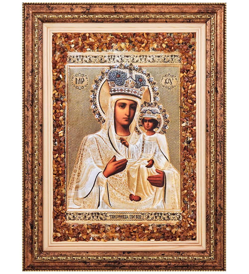 AMB-01/14 Икона Божией Матери «Тамбовская» (с янтарной крошкой) пласт.рамка H-37см