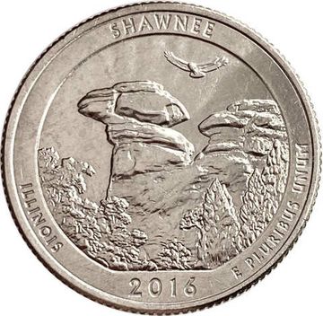 25 центов (1/4 доллара, квотер) 2016 США «Национальный лес Шоуни» (D) (31-й парк)