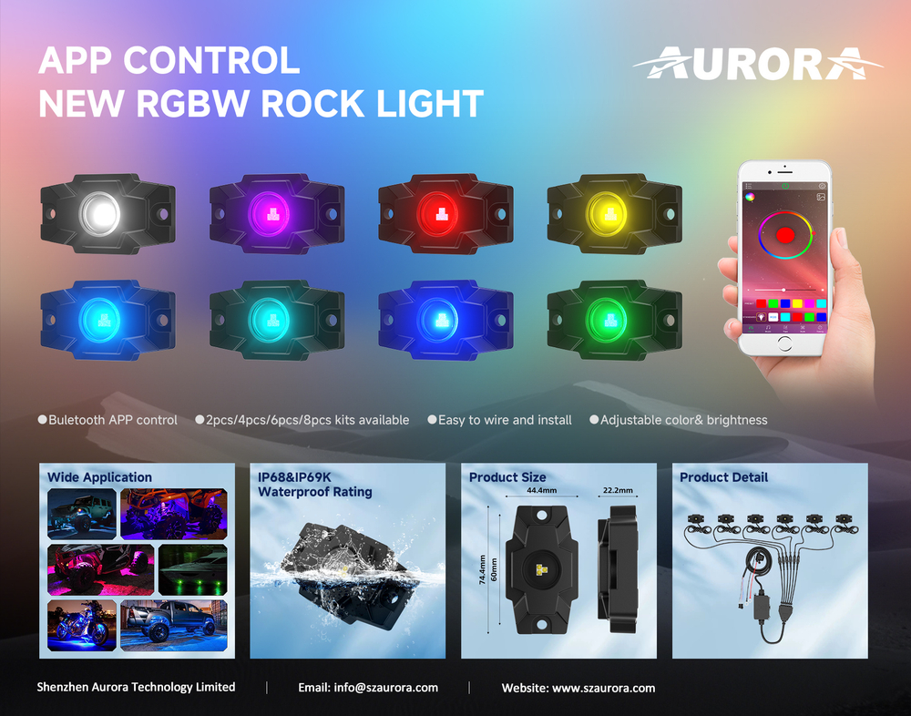 Комплект фар Aurora 8 шт. рабочего света врезных ALO-Y6-2-RGBW-D8