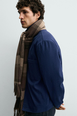 ZARA ШАРФ В КЛЕТКУ С БАХРОМОЙ, КОРИЧНЕВЫЙ