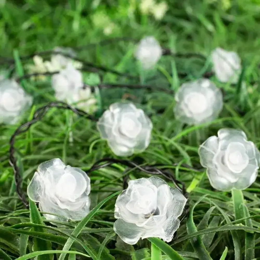 Гирлянда для улицы «Нежный цветок» 3 м 20 ламп LED чёрный провод, 2 реж.,IP-55, Розовый/фиолетовый (солнечная батарея)