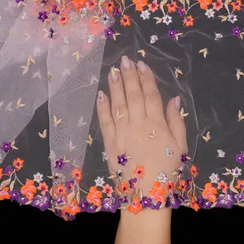 Вышивка на сетке оранжевая/фиолетовая 27 см