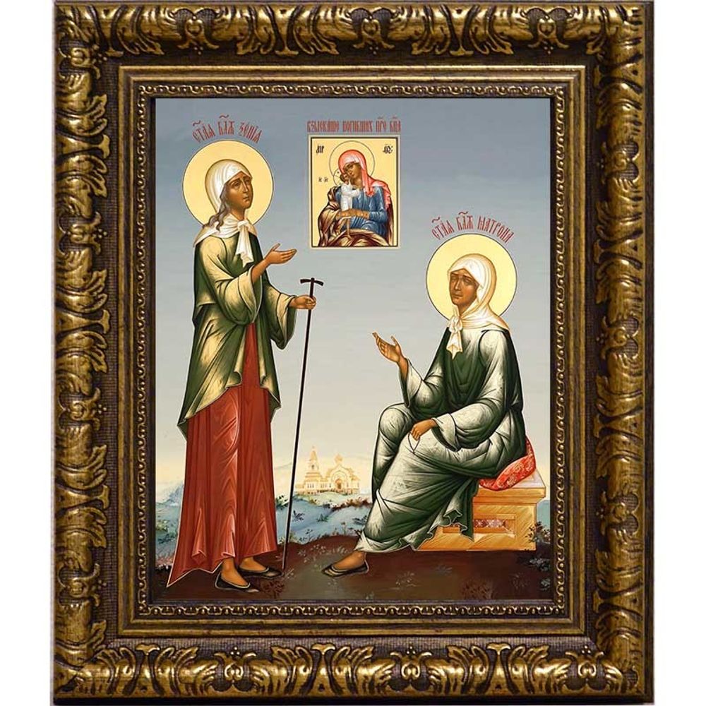 Ксения Петербургская и Матрона Московская. Икона на холсте.