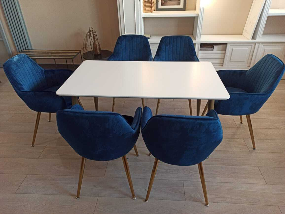 Обеденная группа стол ФАВОРИТ “FAVORITE” + 6 синих кресел Кристи “CHRISTY”