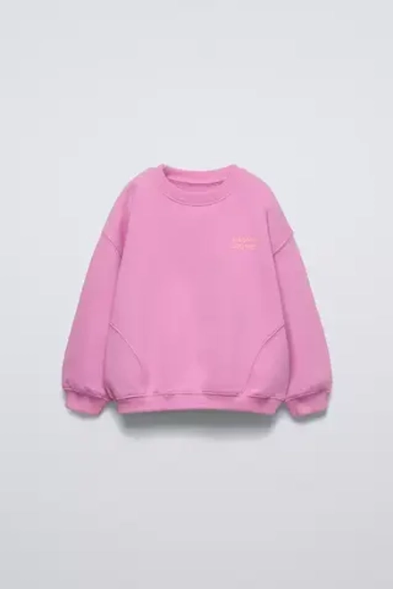 ZARA ОДНОТОННАЯ ТОЛСТОВКА С НАДПИСЬЮ, ТЕМНО-РОЗОВЫЙ