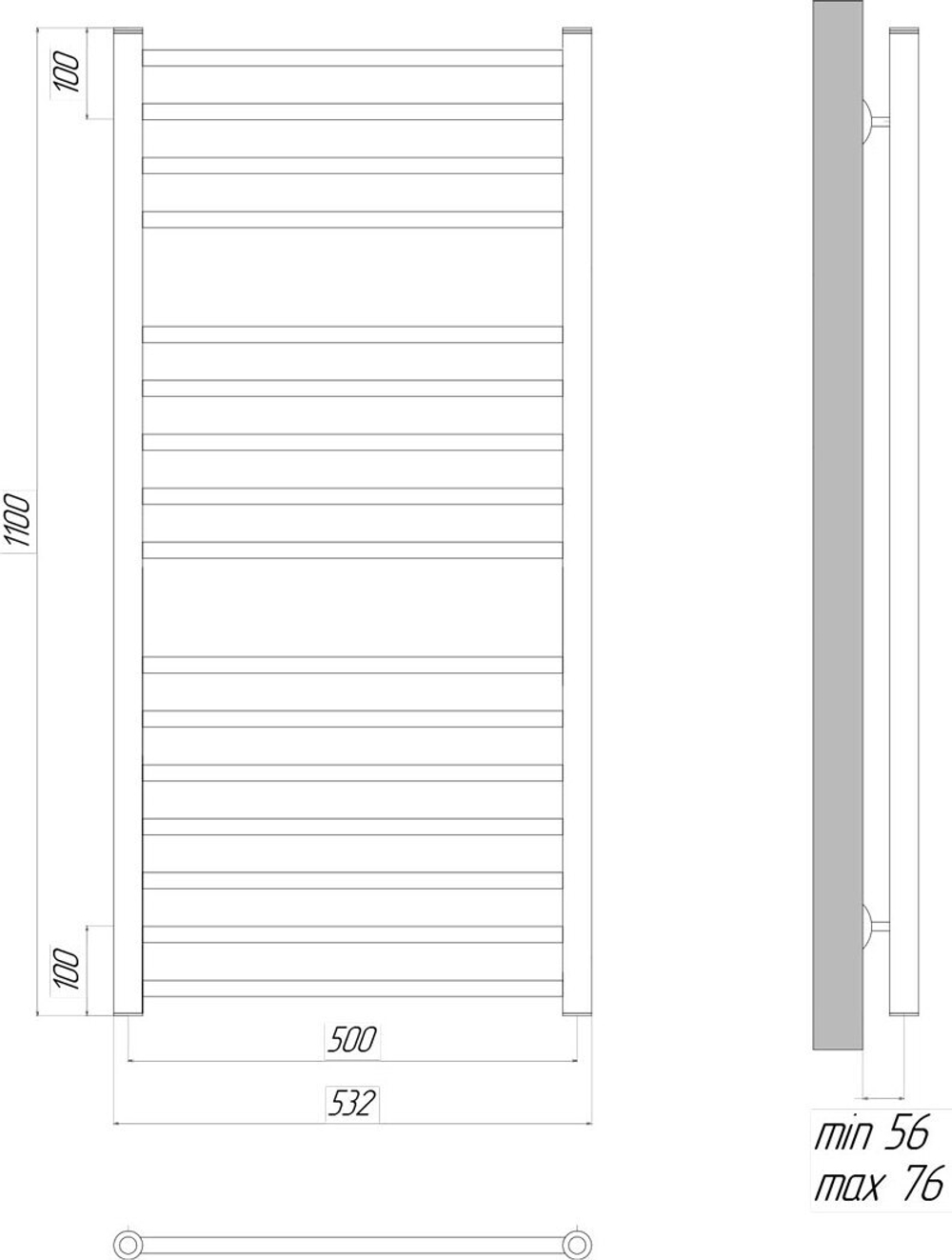 Полотенцесушитель водяной Lemark Ursus LM72116BL П16 500x1100, черный