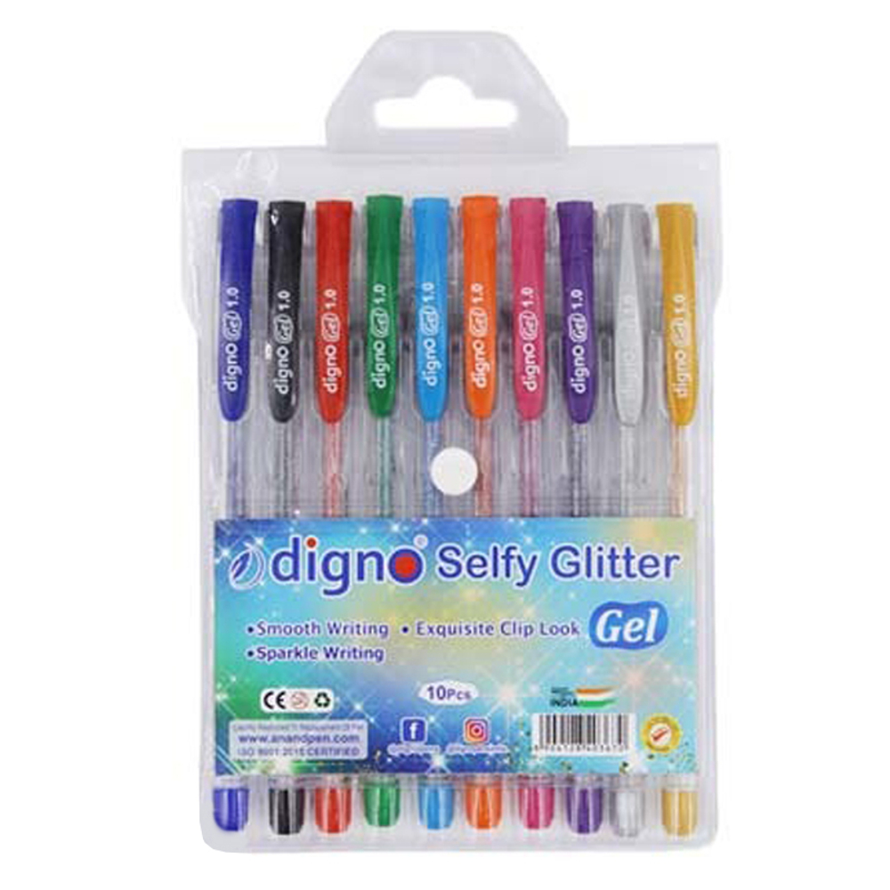 Ручка гелевая, Digno, цветные чернила, серия "Selfy glitter", с блёстками, 10 шт
