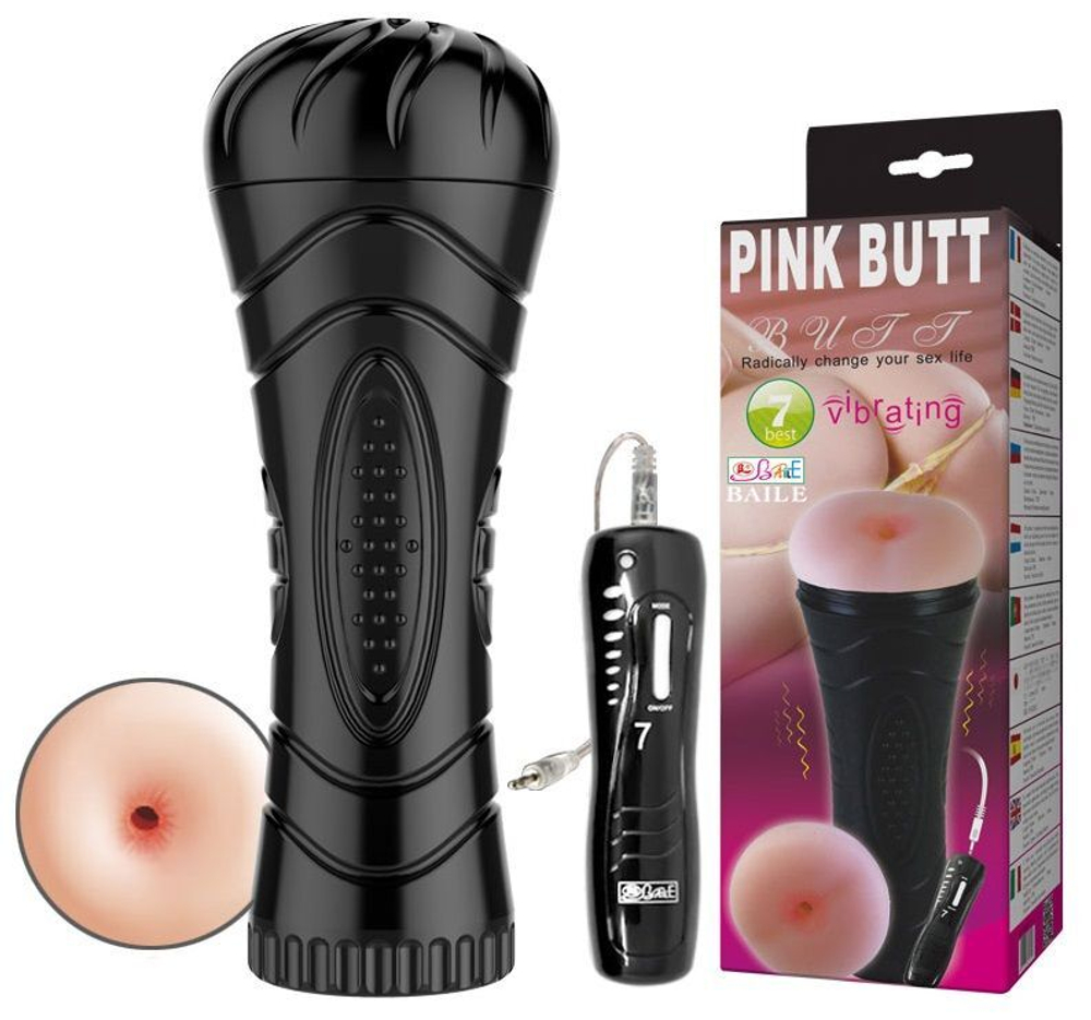 Мастурбатор-анус Baile Pink Butt с пультом, 7 режимов, 24 см
