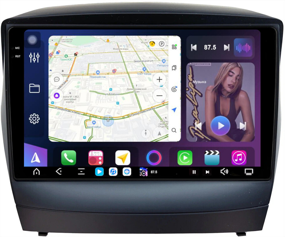 Магнитола для Hyundai iХ35, Tucson 2 2009-2015 (штатный усилитель) - FarCar GX361/3282M монитор 9.5" 2K QLED на Android 14, TS20, 6+128Гб, CarPlay, 4G SIM-слот