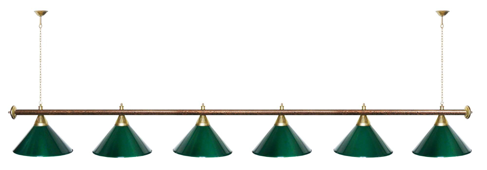 Лампа STARTBILLIARDS 6 пл. (плафоны зеленые,штанга золотая,фурнитура золото)