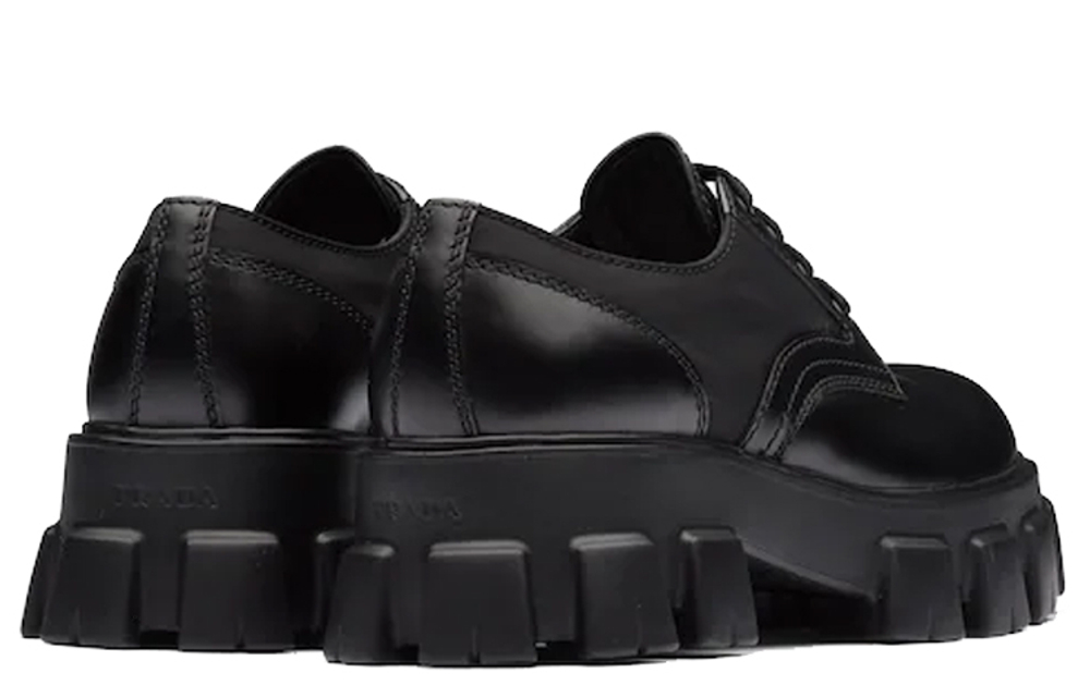 PRADA Monolith Brushed Leather And Nylon Lace Up "Black"