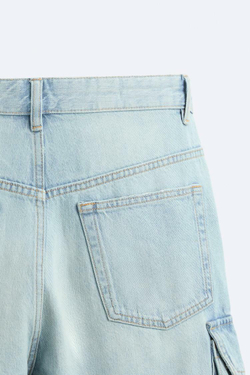 ZARA ДЖИНСОВЫЕ ШОРТЫ-КАРГО-БЕРМУДЫ, СИНИЙ