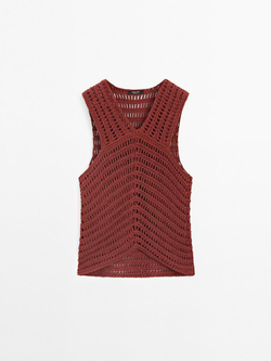 Massimo Dutti Топ из ажурного кружева кроше, черепичный