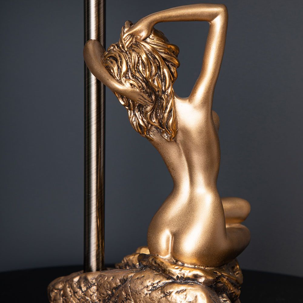 Настольная лампа Девушка на камне Бронза с абажуром Тюсо Кофе