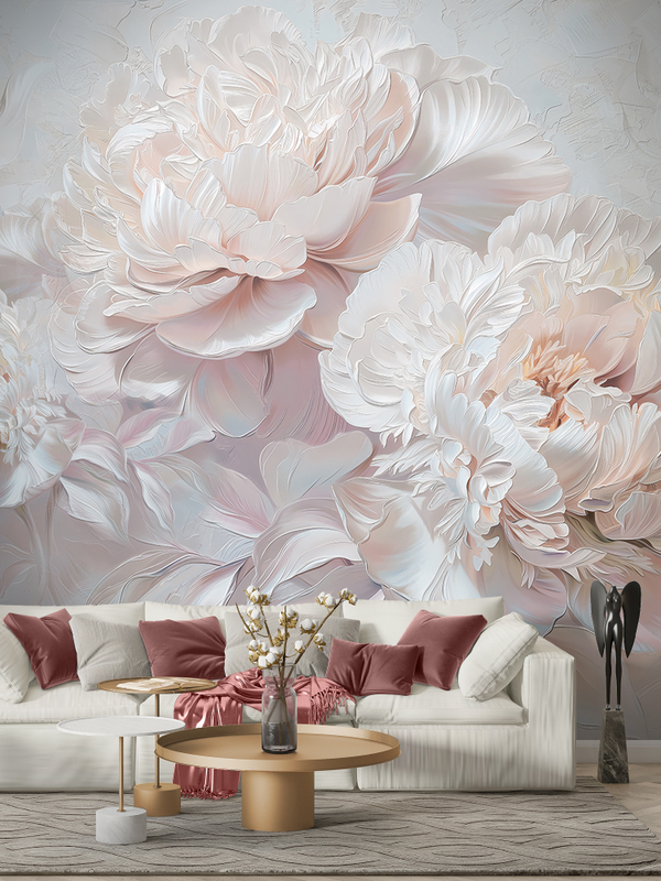 Фотообои 3D пионы в стиле масляной живописи