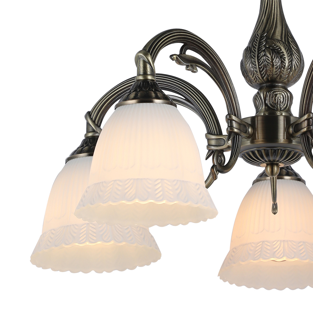 Потолочный светильник 5х60Вт E27, металл/стекло, бронза/плафон белый матовый