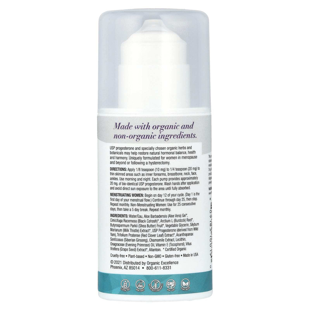Organic Excellence, Balance Plus Therapy, крем с биоидентичным прогестроном USP и фитоэстрогенами, 100 г (3,3 жидк. унции)