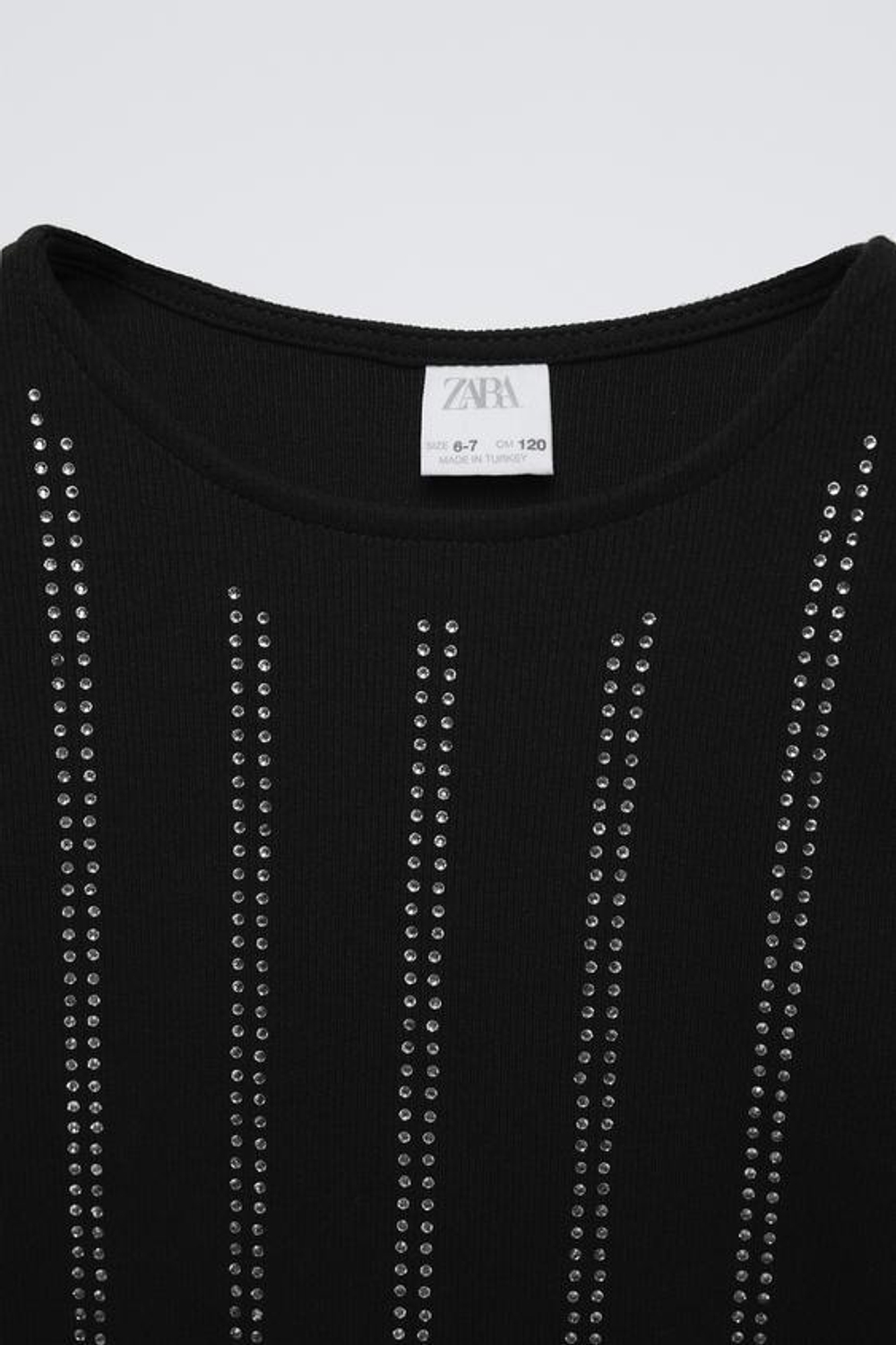 ZARA ФУТБОЛКА В РУБЧИК СО СТРАЗАМИ, ЧЕРНЫЙ