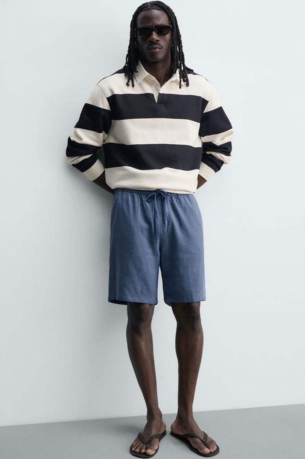 ZARA БЕРМУДЫ RELAXED FIT ИЗ ВИСКОЗЫ И ЛЬНА, ГОЛУБОЙ