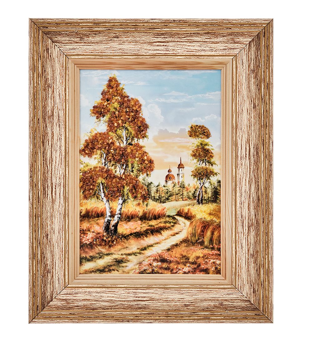 AMB-01/46 Картина «Вдали от мирской суеты» (с янтарной крошкой) пласт.рамка 33х42см