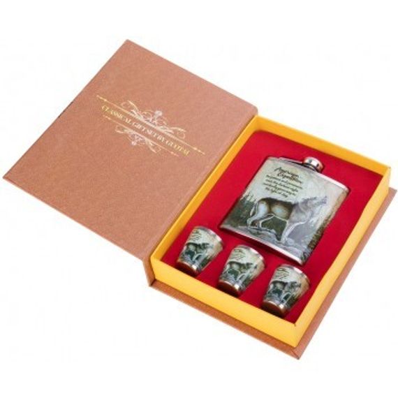 Набор Helios Волк (фляжка 210 мл + 3 стопки) А01